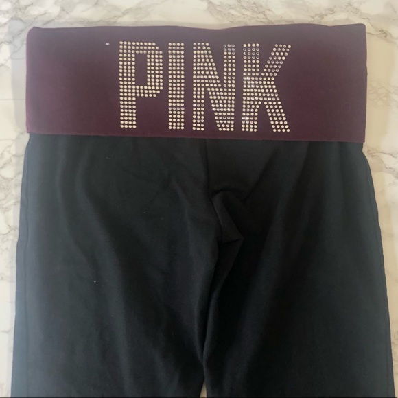 VS PINK XSmall black and purple capris yoga pants - Picture 2 of 5